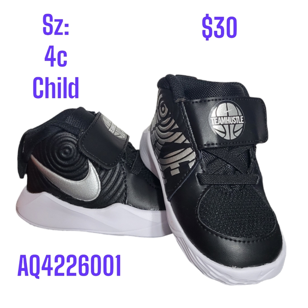 Nike Infant / Baby / Sneaker / Shoe  Sz 4c Black & White TEAM HUSTLE D9 (TD) NWT